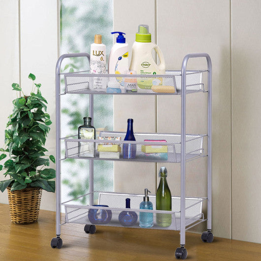 Costway Gray 3-Tier Storage Rack Trolley Cart