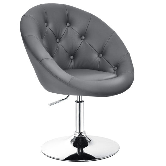 Costway Gray Adjustable Bar Stool Swivel Vanity Accent Chair with Round Tufted Back