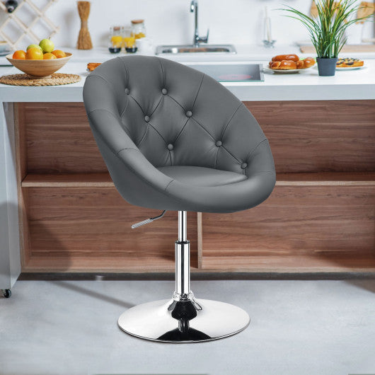 Costway Gray Adjustable Bar Stool Swivel Vanity Accent Chair with Round Tufted Back