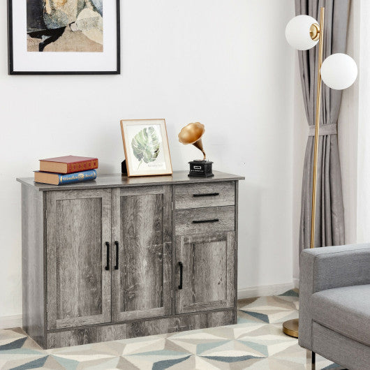 Costway Gray Buffet Storage Cabinet Kitchen Sideboard with 2 Drawers