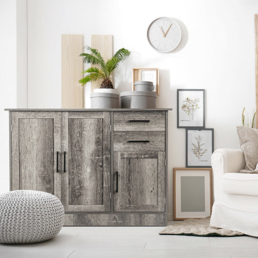 Costway Gray Buffet Storage Cabinet Kitchen Sideboard with 2 Drawers
