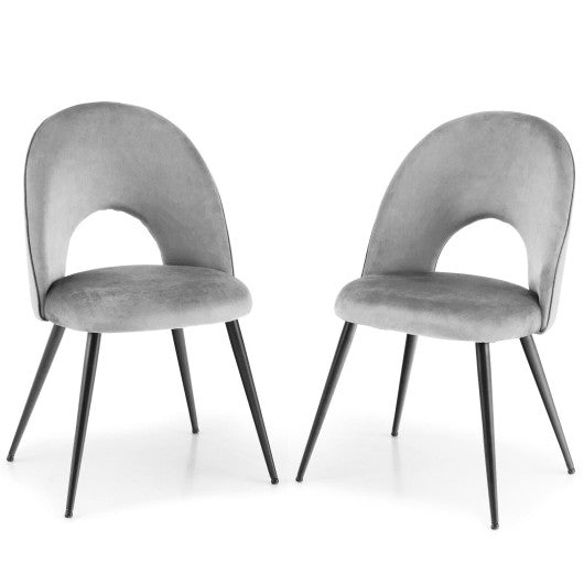 Costway Gray Dining Chair Set of 2 with Metal Base and Adjustable Pads