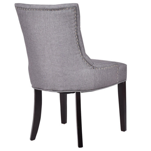 Costway Gray Fabric Upholstered Nailed Dining Chair with Wood Legs