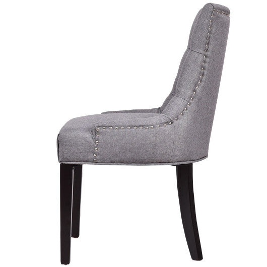Costway Gray Fabric Upholstered Nailed Dining Chair with Wood Legs