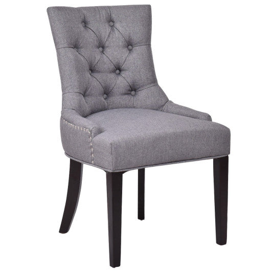 Costway Gray Fabric Upholstered Nailed Dining Chair with Wood Legs