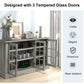 Costway Gray Farmhouse Buffet Cabinet with 3 Tempered Glass Doors