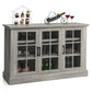 Costway Gray Farmhouse Buffet Cabinet with 3 Tempered Glass Doors