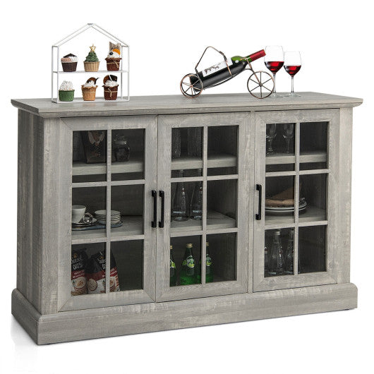 Costway Gray Farmhouse Buffet Cabinet with 3 Tempered Glass Doors