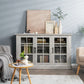 Costway Gray Farmhouse Buffet Cabinet with 3 Tempered Glass Doors