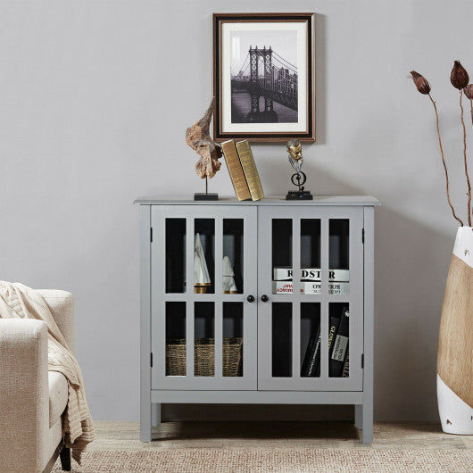 Costway Gray Glass Door Sideboard Console Storage Buffet Cabinet