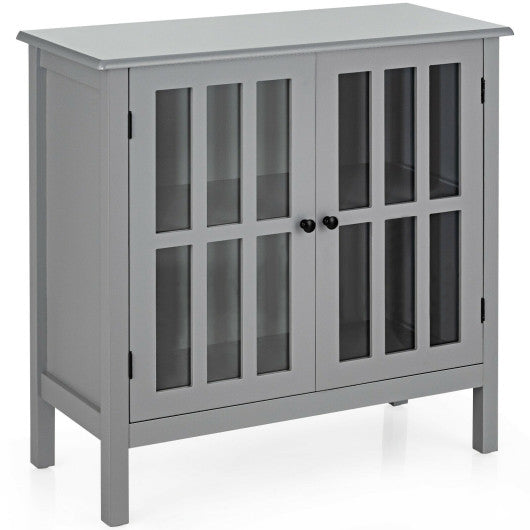 Costway Gray Glass Door Sideboard Console Storage Buffet Cabinet