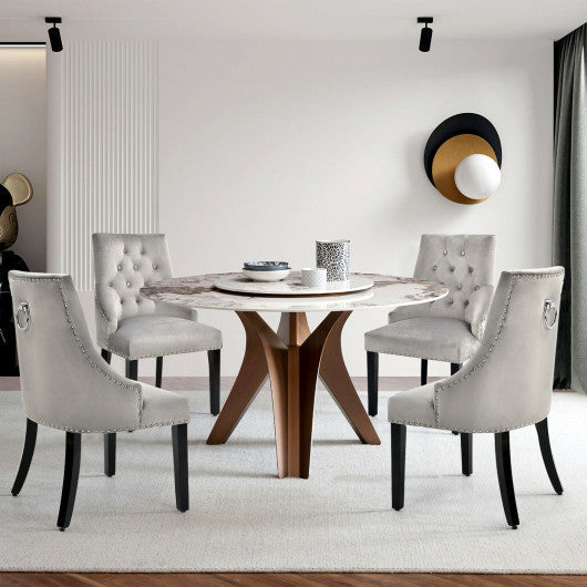 Costway Gray Modern Upholstered Button-Tufted Dining Chair with Nail Trim