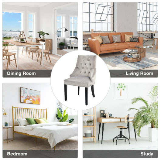 Costway Gray Modern Upholstered Button-Tufted Dining Chair with Nail Trim