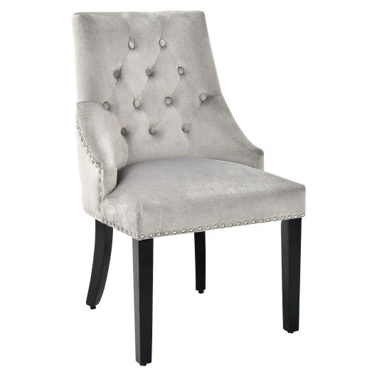 Costway Gray Modern Upholstered Button-Tufted Dining Chair with Nail Trim