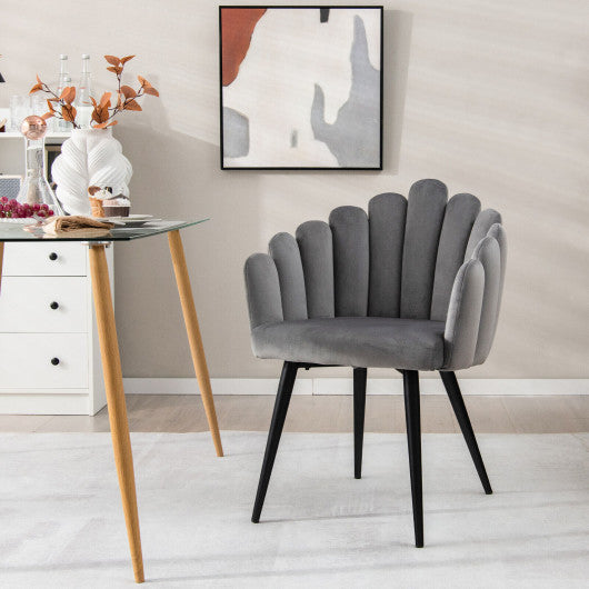 Costway Gray Modern Velvet Dining Chair with Metal Base and Petal Backrest