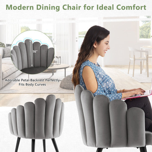 Costway Gray Modern Velvet Dining Chair with Metal Base and Petal Backrest