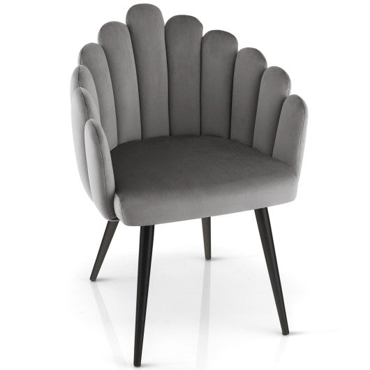 Costway Gray Modern Velvet Dining Chair with Metal Base and Petal Backrest