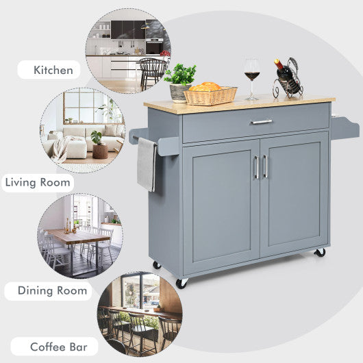 Costway Gray Rolling Kitchen Island Cart with Towel and Spice Rack