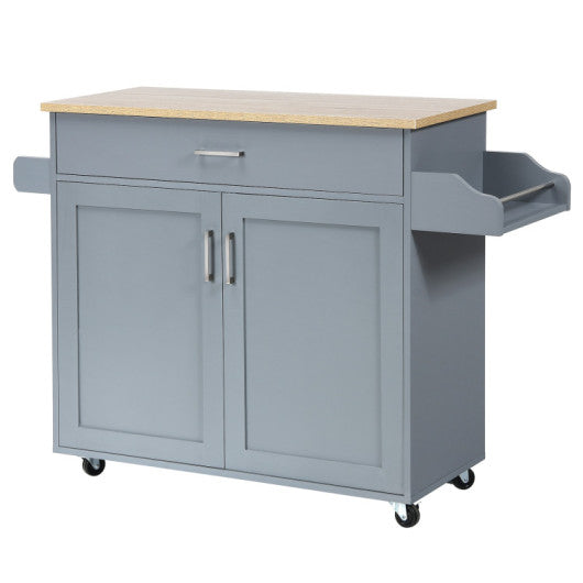 Costway Gray Rolling Kitchen Island Cart with Towel and Spice Rack