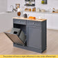 Costway Gray Rubber Wood Kitchen Trash Cabinet with Single Trash Can Holder and Adjustable Shelf