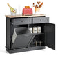 Costway Gray Rubber Wood Kitchen Trash Cabinet with Single Trash Can Holder and Adjustable Shelf