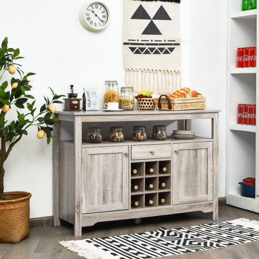 Costway Gray Server Buffet Sideboard With Wine Rack and Open Shelf