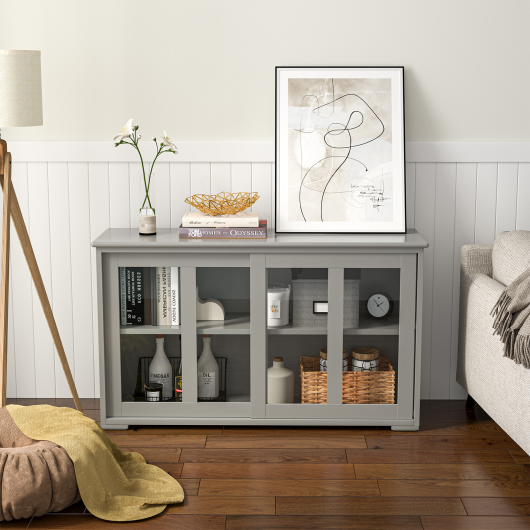 Costway Gray Sideboard Buffet Cupboard Storage Cabinet with Sliding Door