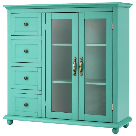 Costway Green Buffet Sideboard Table Kitchen Storage Cabinet with Drawers and Doors