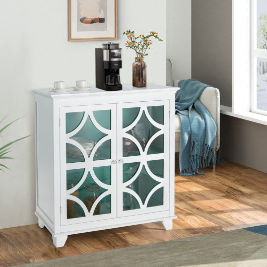 Costway Green Kitchen Buffet Sideboard with Glass Doors and Adjustable Shelf