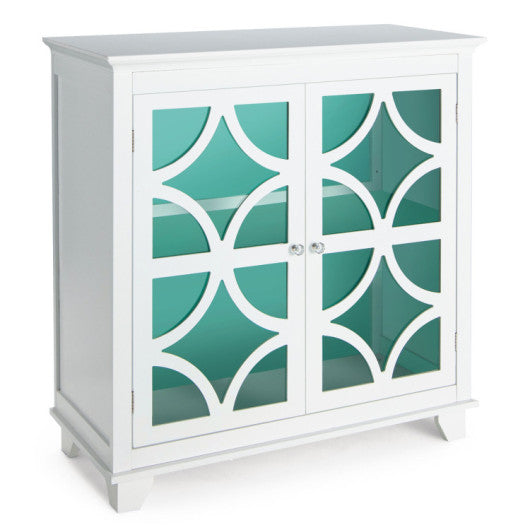 Costway Green Kitchen Buffet Sideboard with Glass Doors and Adjustable Shelf