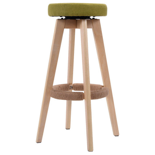 Costway Green Round Wooden Linen Bar Stool Dining Counter Barstools High Chair Furniture