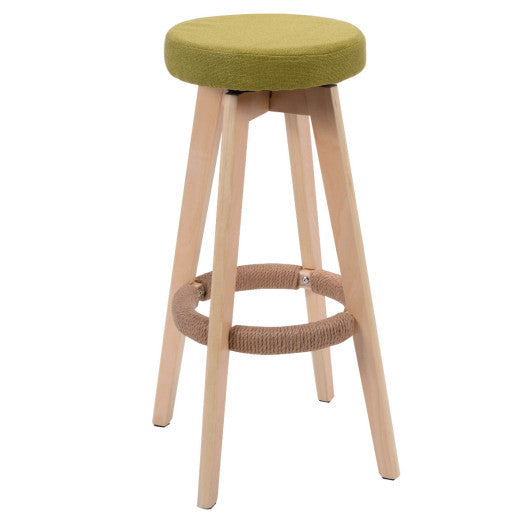Costway Green Round Wooden Linen Bar Stool Dining Counter Barstools High Chair Furniture