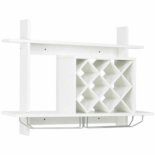 Costway Household Wall Mount Wine Rack Organizer with Glass Holder Storage Shelf