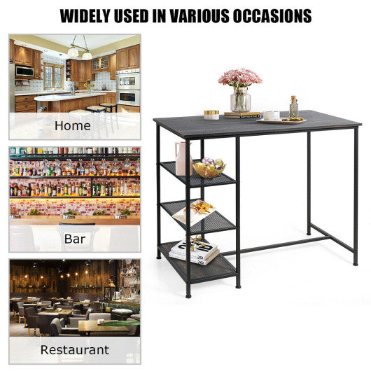 Costway Industrial Dining Bar Pub Table with Metal Frame and Storage Shelves