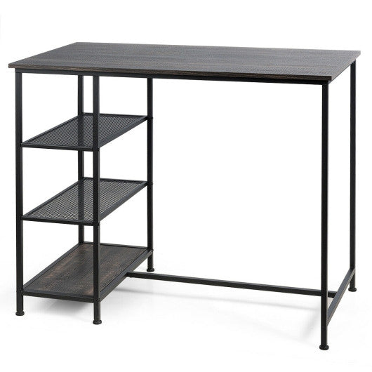 Costway Industrial Dining Bar Pub Table with Metal Frame and Storage Shelves