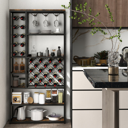Costway Industrial Floor Wine Rack with 3 Rows of Stemware Racks