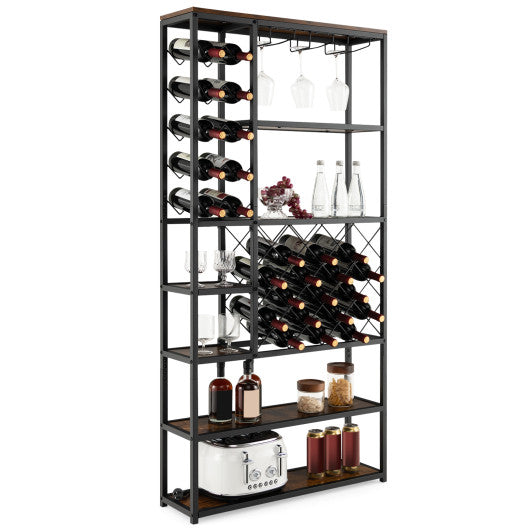 Costway Industrial Floor Wine Rack with 3 Rows of Stemware Racks