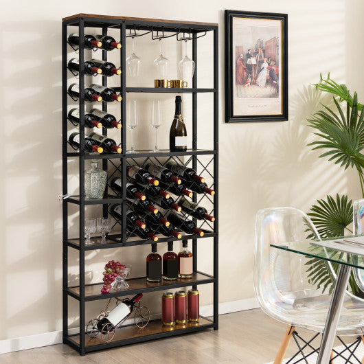 Costway Industrial Floor Wine Rack with 3 Rows of Stemware Racks