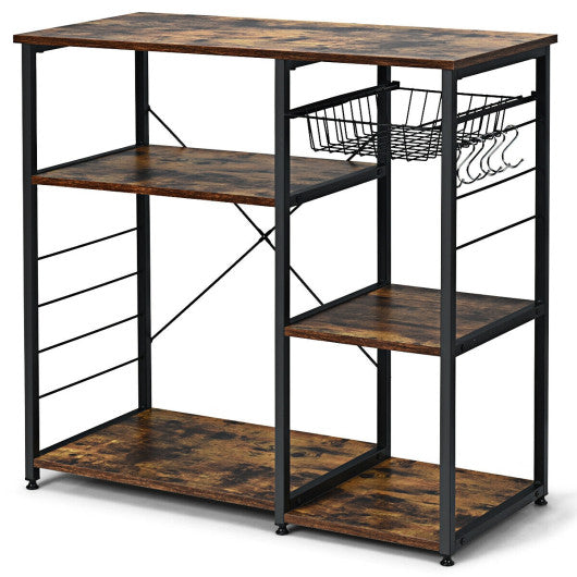 Costway Industrial Kitchen Baker's Rack Microwave Shelf with 6 Hooks