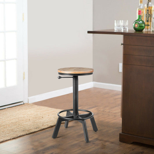 Costway Industrial Swivel Wooden Seat Height Adjustable Bar Stool