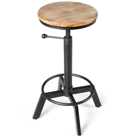 Costway Industrial Swivel Wooden Seat Height Adjustable Bar Stool