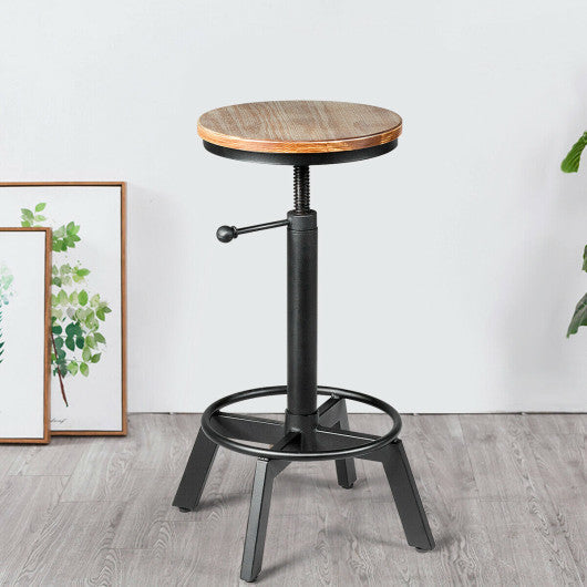 Costway Industrial Swivel Wooden Seat Height Adjustable Bar Stool