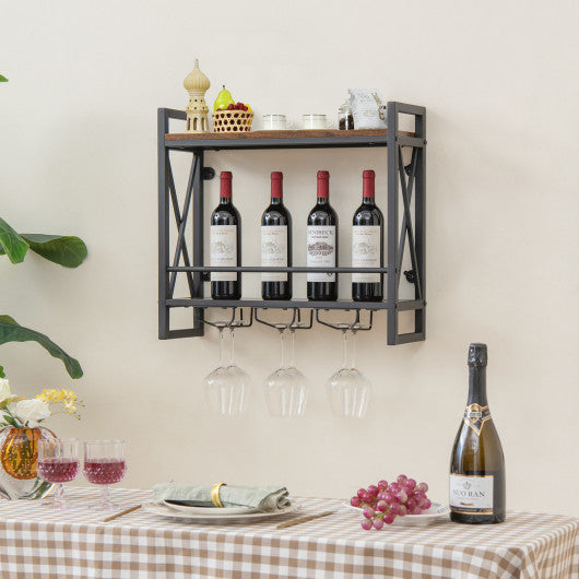 Costway Industrial Wall Mounted Wine Rack with 3 Stem Glass Holders