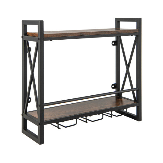 Costway Industrial Wall Mounted Wine Rack with 3 Stem Glass Holders