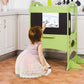 Costway Kids Height Adjustable Kitchen Step Stool Toddlers Kitchen Helper w/ Chalkboard - Coffee