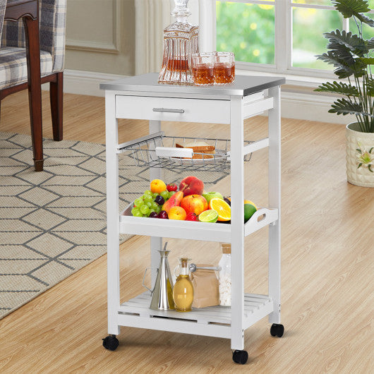 Costway Kitchen Island Cart with Stainless Steel Tabletop and Basket