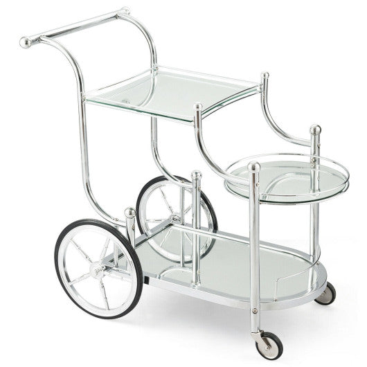 Costway Kitchen Rolling Bar Cart with Tempered Glass Suitable for Restaurant and Hotel