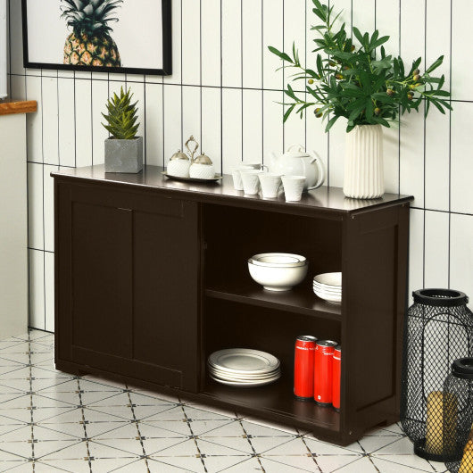 Costway Kitchen Storage Cabinet with Wood Sliding Door-Brown