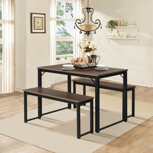 Costway Modern 3 Piece Dining Table with 2 Benches