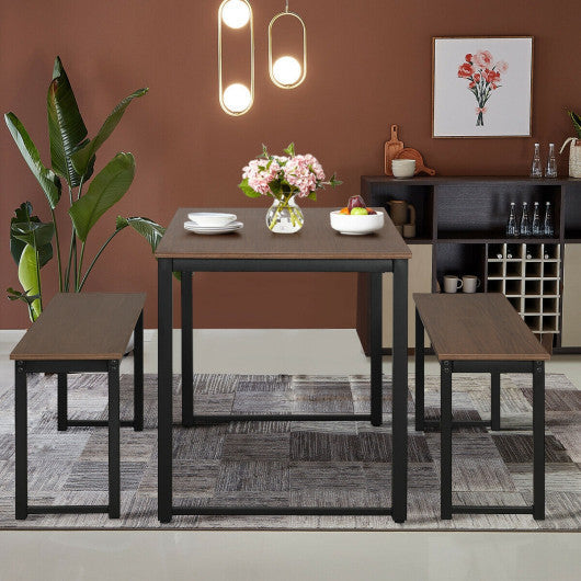 Costway Modern 3 Piece Dining Table with 2 Benches